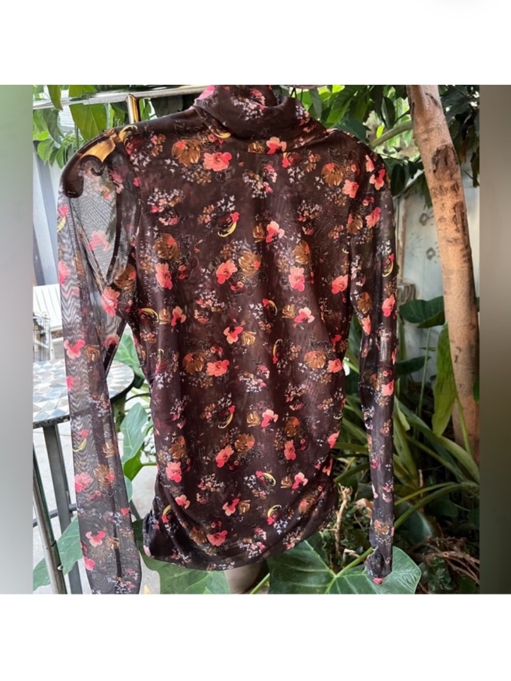 NWT Cinq a Sept floral turtle neck mesh blouse mini bouqet